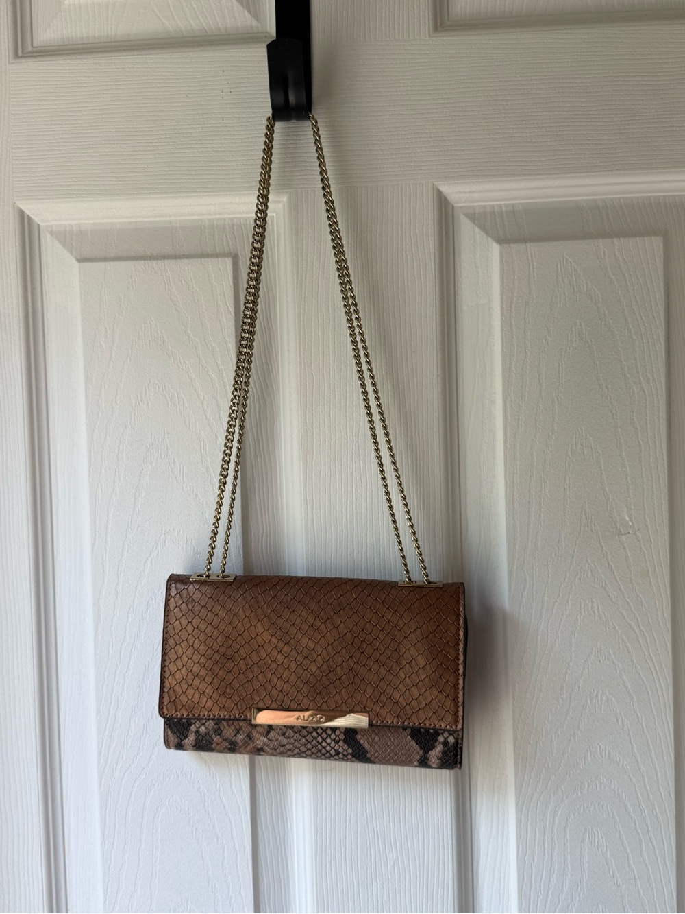 ALDO Snake Animal Print Wallet-on-Chain Crossbody Shoulder Bag Gold Chain